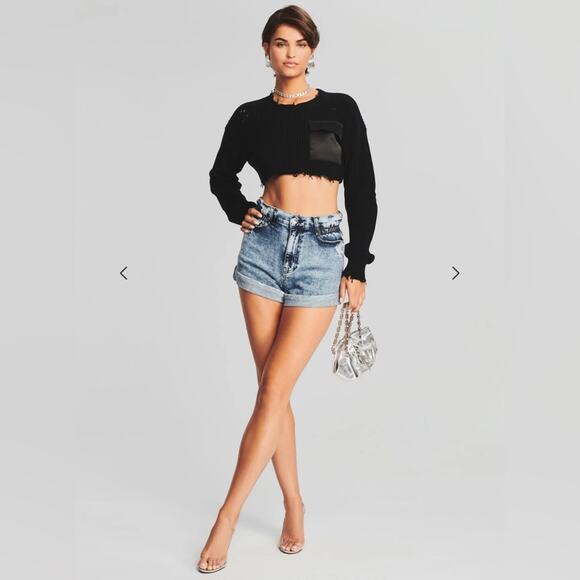 RETROFETE Haisley Denim Short in Sienna Wash Elastic Waist Distressed Acid Wash - Picture 4 of 11